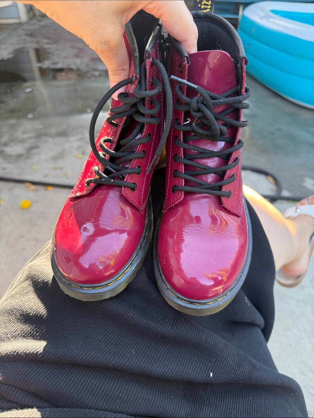 Dr. Martens Kids Burgundy Patent Lace-Up Boots